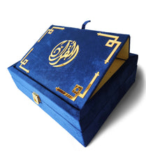 Blue Velvet Rainbow Quran Set (with Box Stand)