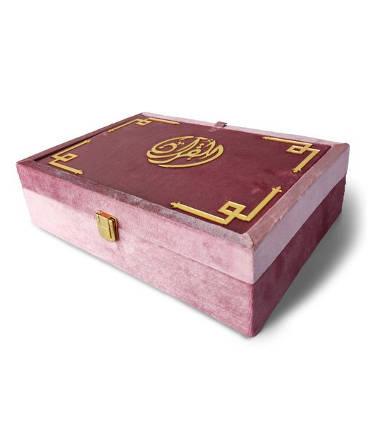 Light Pink Velvet Rainbow Quran Set (with Box Stand)