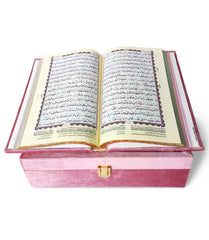 Light Pink Velvet Rainbow Quran Set (with Box Stand)