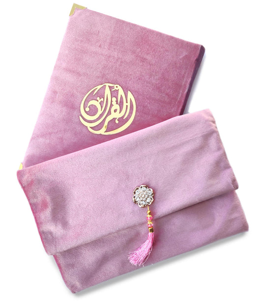 Light Pink Velvet Rainbow Quran Set (with Cover)