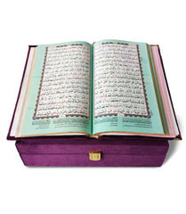 Purple Velvet Rainbow Quran Set (with Box Stand)