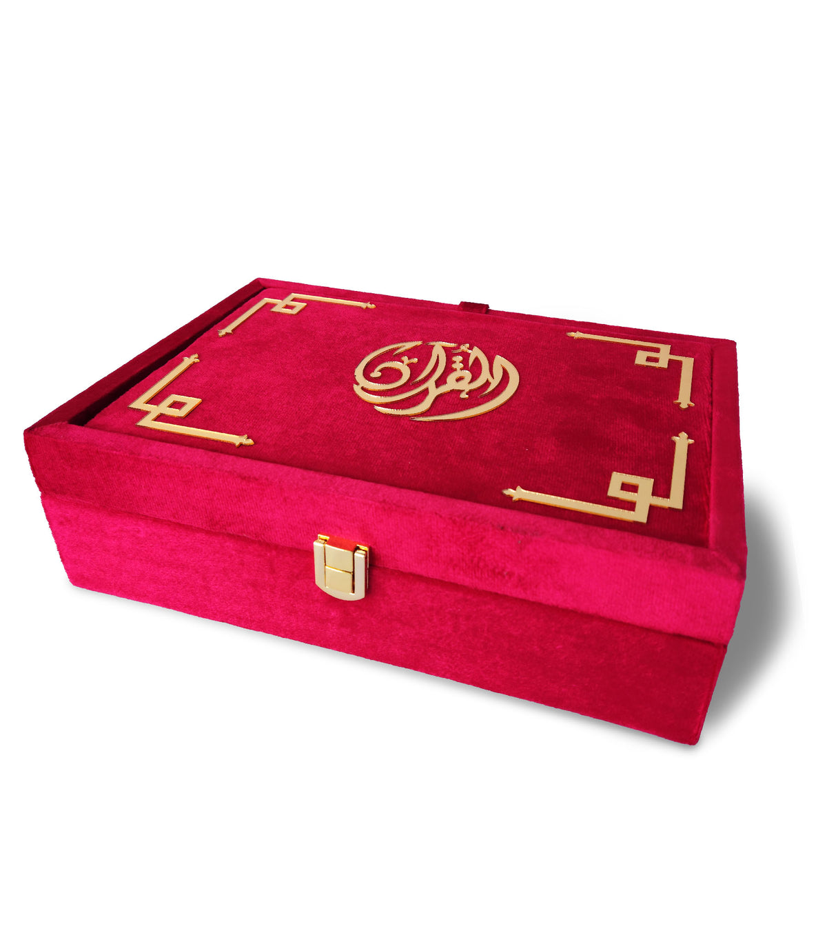 Dark Pink Velvet Rainbow Quran Set (with Box Stand)