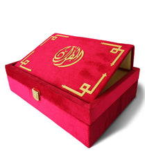 Dark Pink Velvet Rainbow Quran Set (with Box Stand)